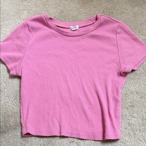 Garage Pink Ribbed Short Sleeve Top
